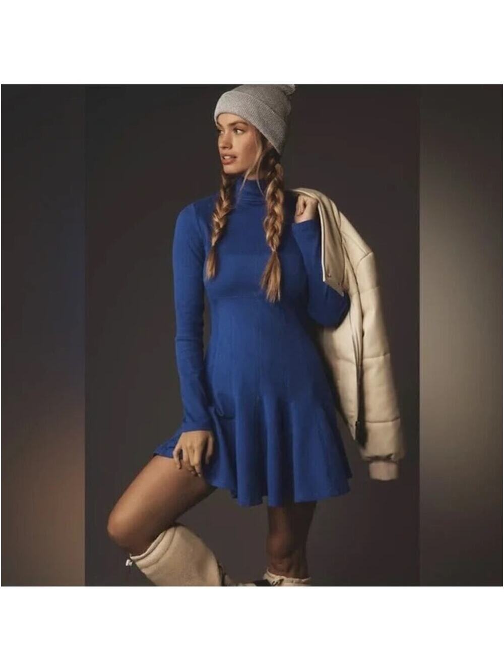 Daily Practice by Anthropologie NWT Long-Sleeve Mini Swing Dress Blue Size L